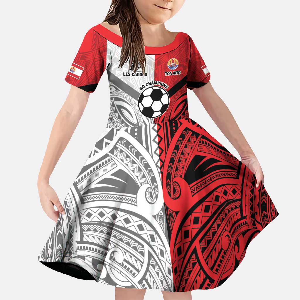 New Caledonia-Tahiti Football Custom Family Matching Off Shoulder Maxi Dress and Hawaiian Shirt Together Go Champions LT9 Daughter's Dress Art - Polynesian Pride