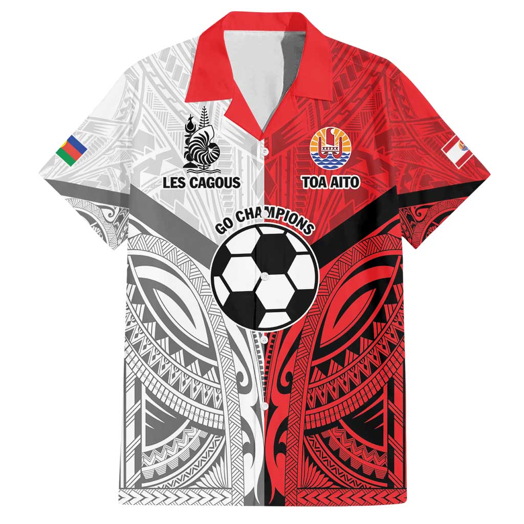 New Caledonia-Tahiti Football Custom Family Matching Off Shoulder Maxi Dress and Hawaiian Shirt Together Go Champions LT9 Dad's Shirt - Short Sleeve Art - Polynesian Pride