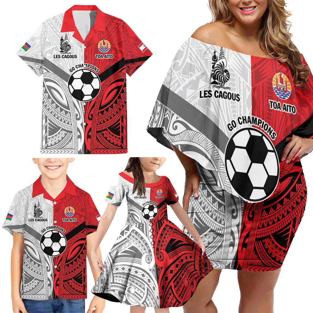 New Caledonia-Tahiti Football Custom Family Matching Off Shoulder Short Dress and Hawaiian Shirt Together Go Champions LT9 - Polynesian Pride