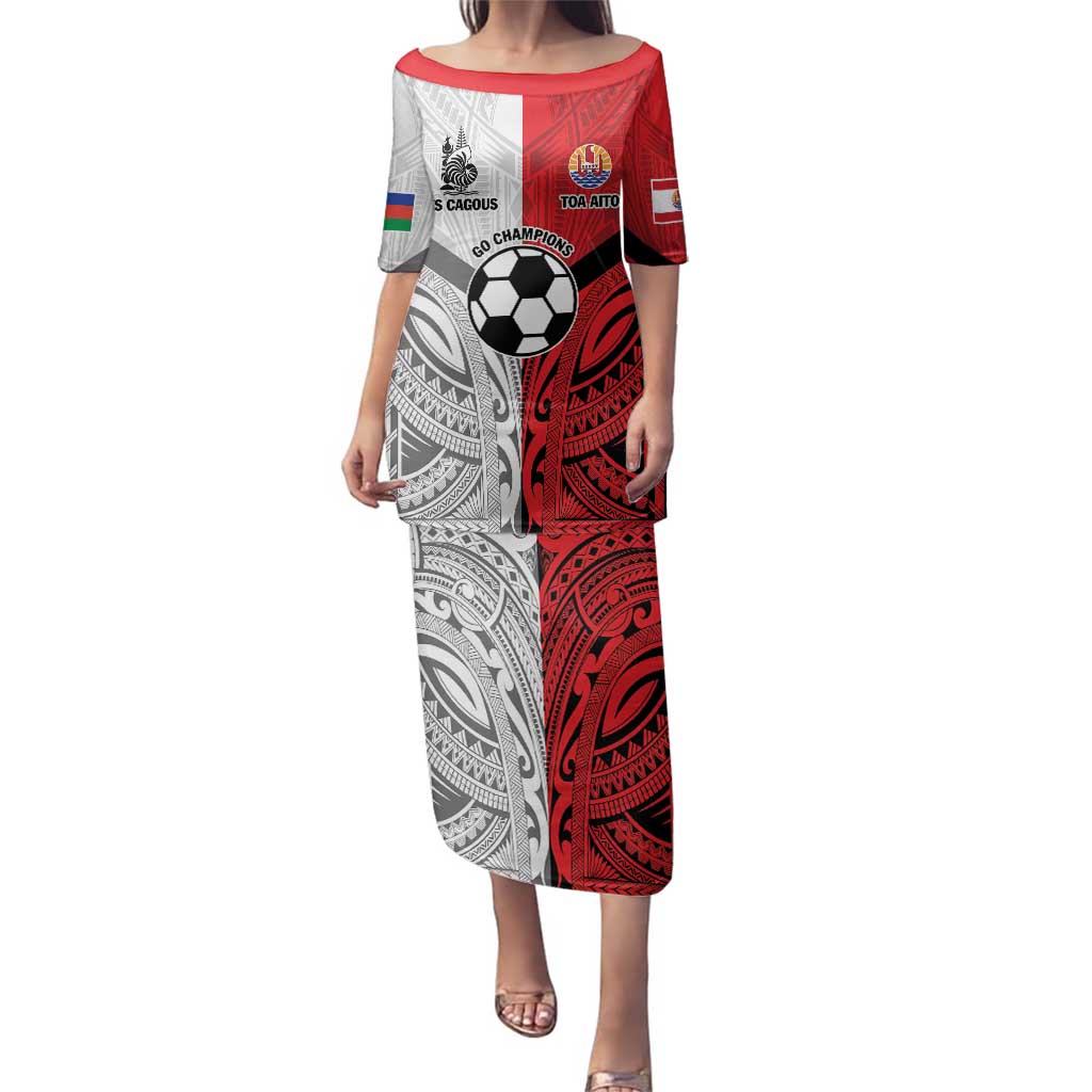New Caledonia-Tahiti Football Custom Family Matching Puletasi and Hawaiian Shirt Together Go Champions LT9 Mom's Dress Art - Polynesian Pride