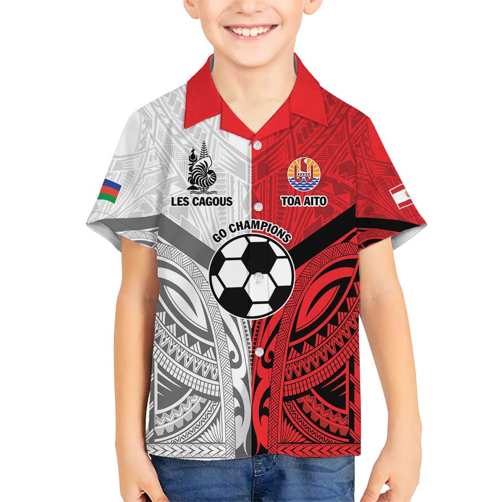 New Caledonia-Tahiti Football Custom Family Matching Short Sleeve Bodycon Dress and Hawaiian Shirt Together Go Champions LT9 Son's Shirt Art - Polynesian Pride