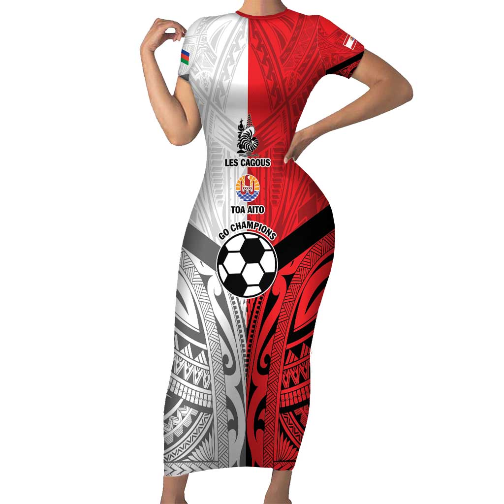New Caledonia-Tahiti Football Custom Short Sleeve Bodycon Dress Together Go Champions LT9 Long Dress Art - Polynesian Pride