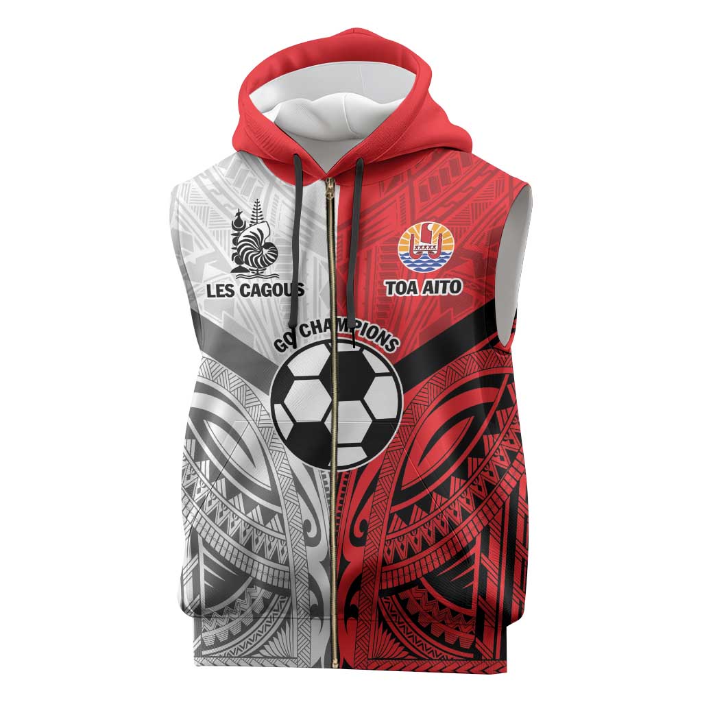 New Caledonia-Tahiti Football Custom Sleeveless Zip Hoodie Together Go Champions - Polynesian Pride