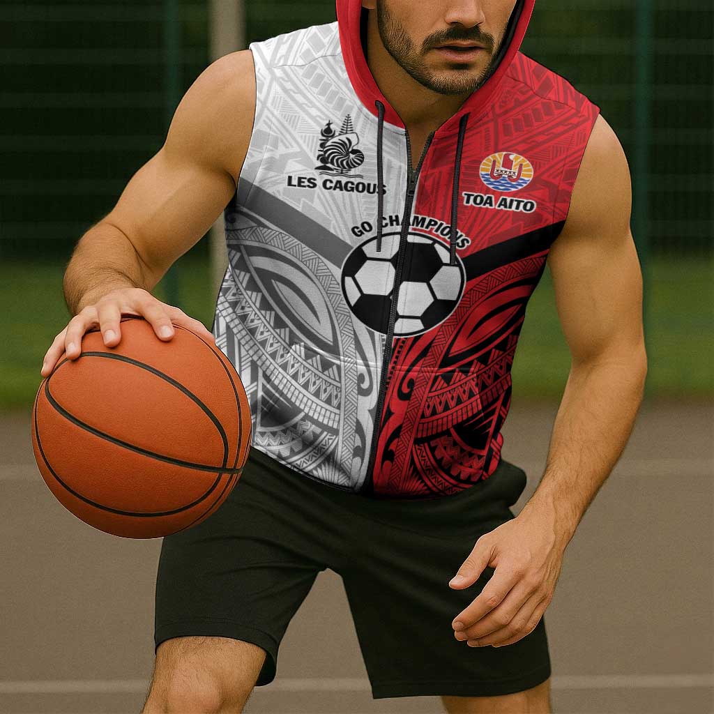 New Caledonia-Tahiti Football Custom Sleeveless Zip Hoodie Together Go Champions - Polynesian Pride