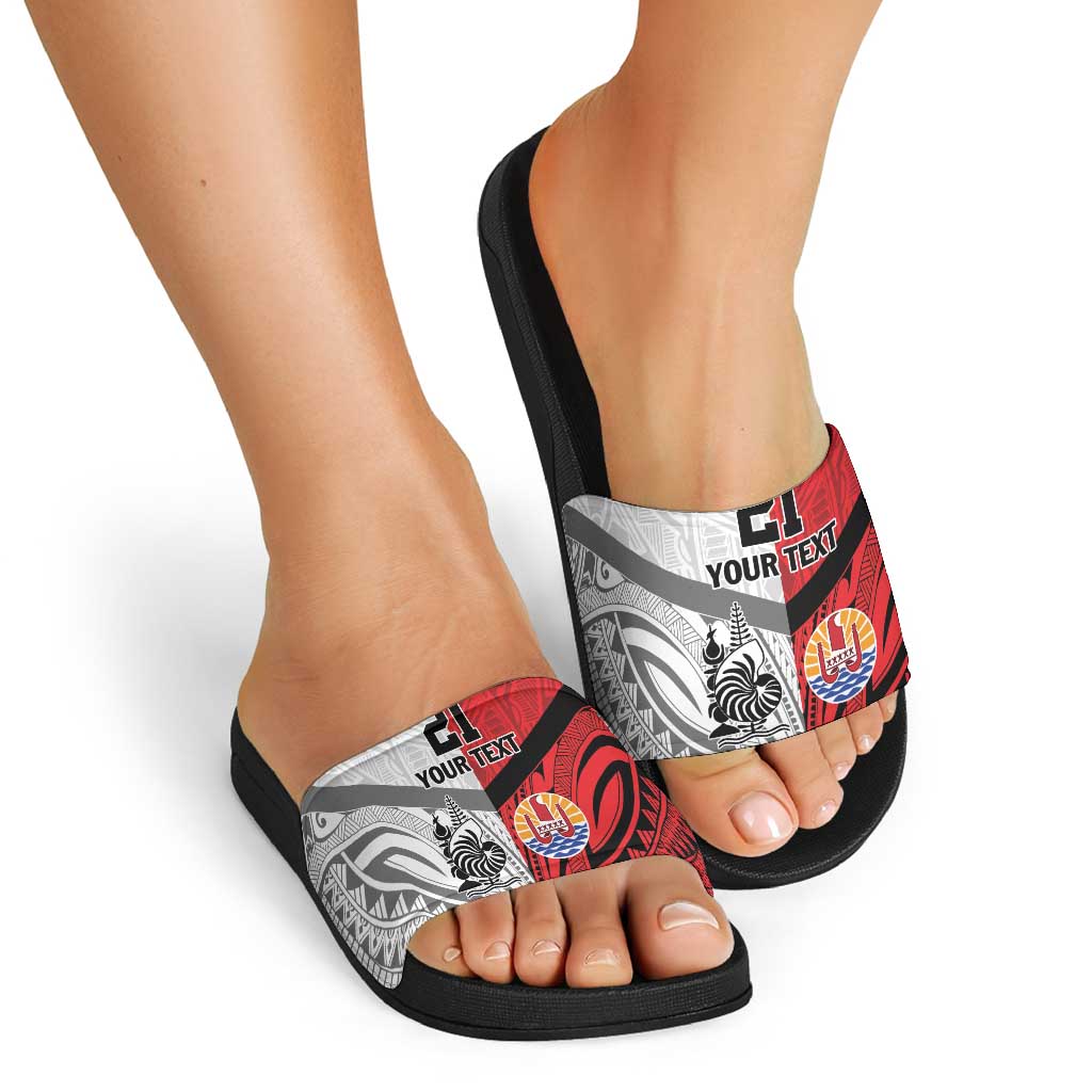 New Caledonia-Tahiti Football Custom Slide Sandals Together Go Champions - Polynesian Pride