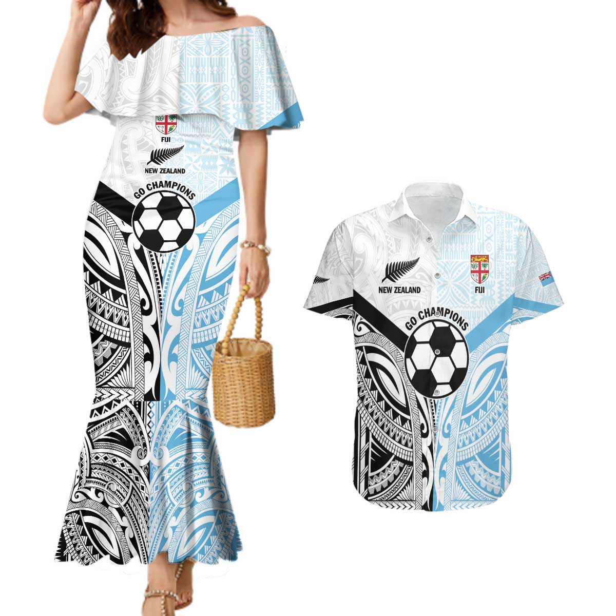 New Zealand-Fiji Football Custom Couples Matching Mermaid Dress and Hawaiian Shirt Together Go Champions LT9 Art - Polynesian Pride