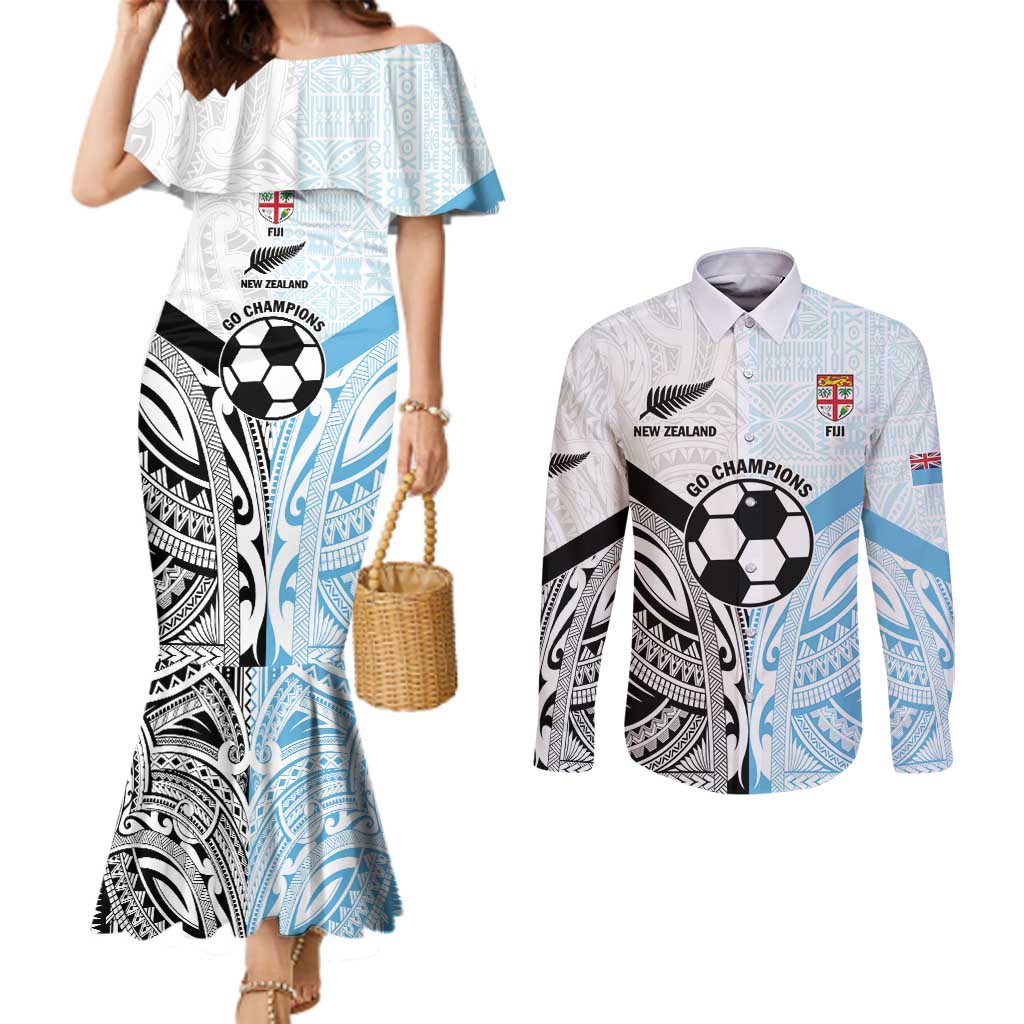 New Zealand-Fiji Football Custom Couples Matching Mermaid Dress and Long Sleeve Button Shirt Together Go Champions LT9 Art - Polynesian Pride