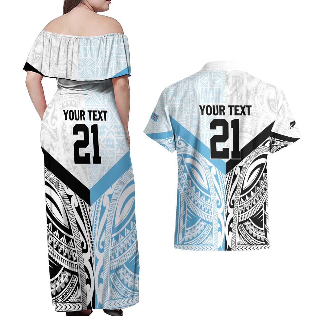 New Zealand-Fiji Football Custom Couples Matching Off Shoulder Maxi Dress and Hawaiian Shirt Together Go Champions LT9 - Polynesian Pride