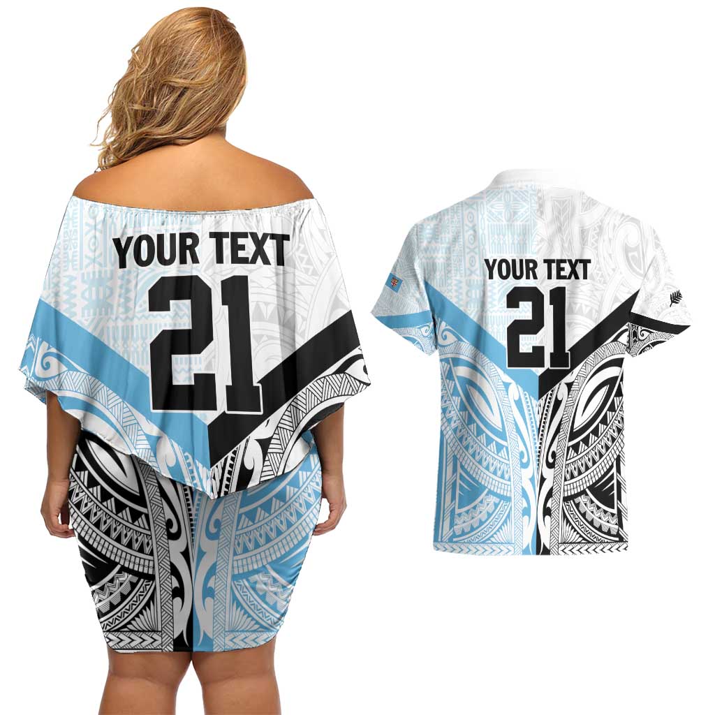 New Zealand-Fiji Football Custom Couples Matching Off Shoulder Short Dress and Hawaiian Shirt Together Go Champions LT9 - Polynesian Pride
