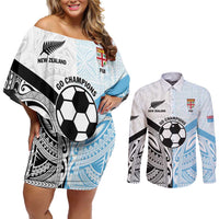 New Zealand-Fiji Football Custom Couples Matching Off Shoulder Short Dress and Long Sleeve Button Shirt Together Go Champions LT9 Art - Polynesian Pride