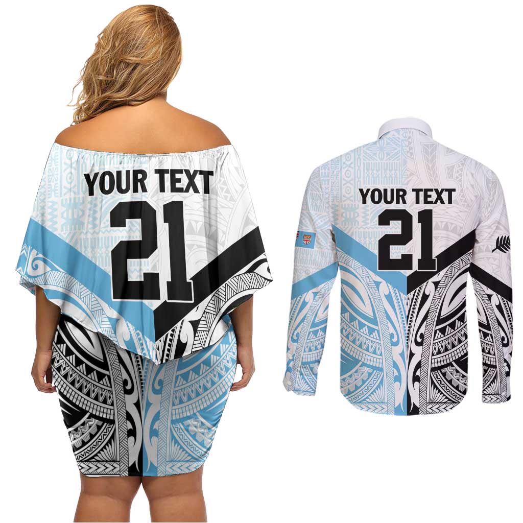New Zealand-Fiji Football Custom Couples Matching Off Shoulder Short Dress and Long Sleeve Button Shirt Together Go Champions LT9 - Polynesian Pride