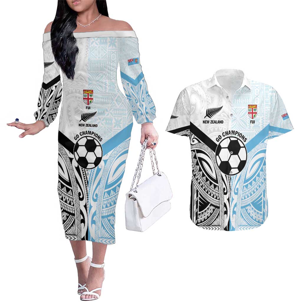 New Zealand-Fiji Football Custom Couples Matching Off The Shoulder Long Sleeve Dress and Hawaiian Shirt Together Go Champions LT9 Art - Polynesian Pride