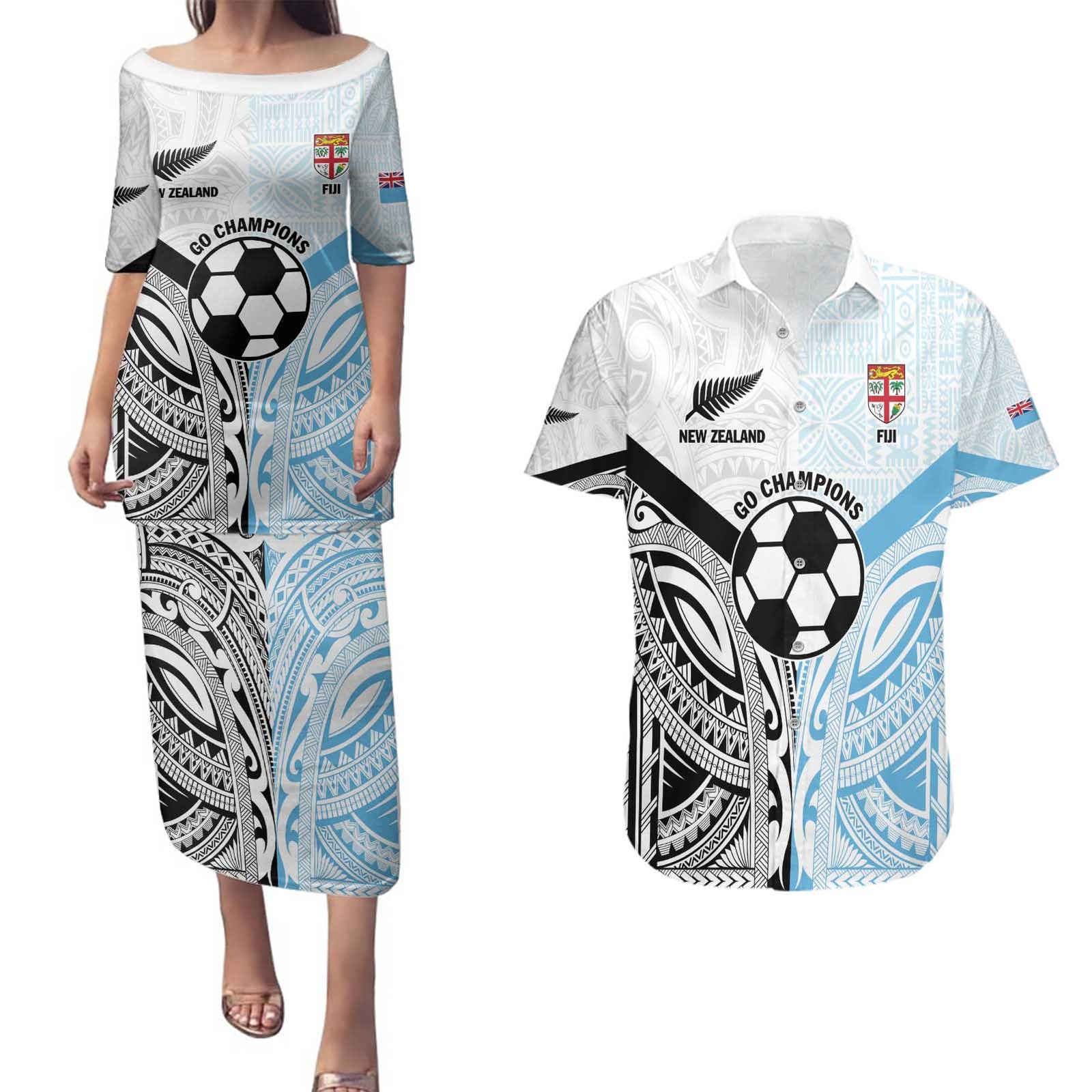 New Zealand-Fiji Football Custom Couples Matching Puletasi and Hawaiian Shirt Together Go Champions
