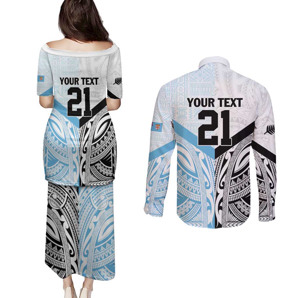 New Zealand-Fiji Football Custom Couples Matching Puletasi and Long Sleeve Button Shirt Together Go Champions LT9 - Polynesian Pride