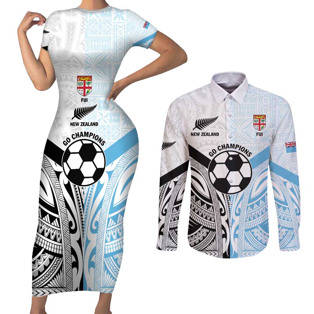 New Zealand-Fiji Football Custom Couples Matching Short Sleeve Bodycon Dress and Long Sleeve Button Shirt Together Go Champions LT9 Art - Polynesian Pride