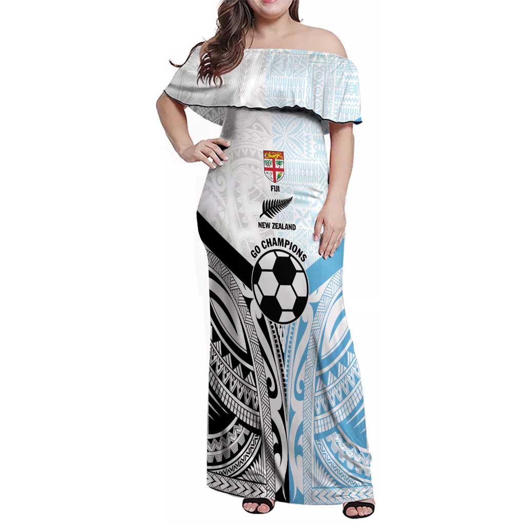 New Zealand-Fiji Football Custom Family Matching Off Shoulder Maxi Dress and Hawaiian Shirt Together Go Champions LT9 Mom's Dress Art - Polynesian Pride
