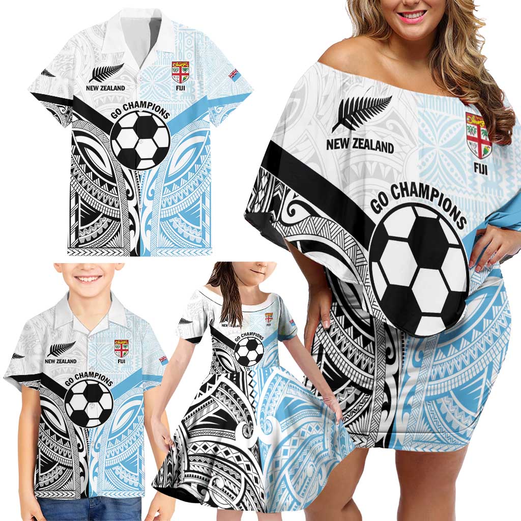 New Zealand-Fiji Football Custom Family Matching Off Shoulder Short Dress and Hawaiian Shirt Together Go Champions LT9 - Polynesian Pride