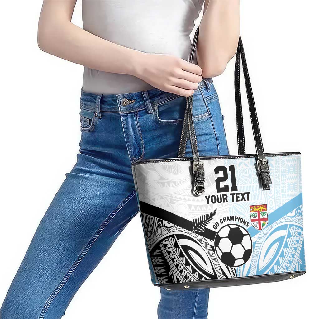 New Zealand-Fiji Football Custom Leather Tote Bag Together Go Champions LT9 - Polynesian Pride