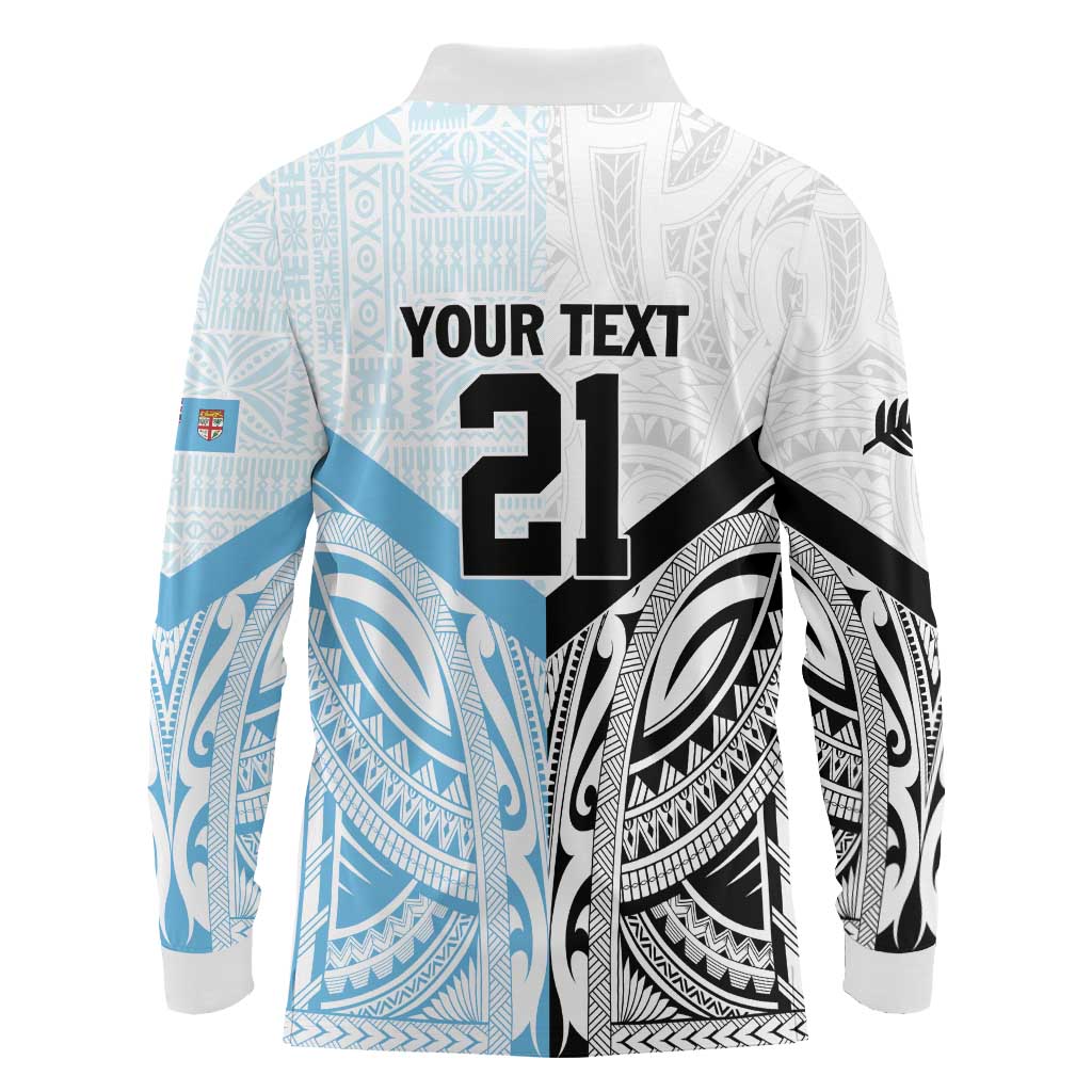 New Zealand-Fiji Football Custom Long Sleeve Polo Shirt Together Go Champions LT9 - Polynesian Pride