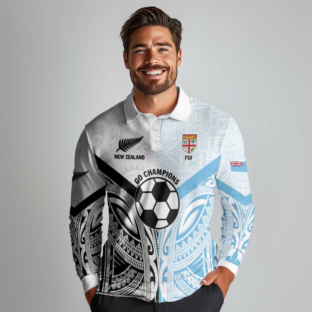 New Zealand-Fiji Football Custom Long Sleeve Polo Shirt Together Go Champions LT9 - Polynesian Pride
