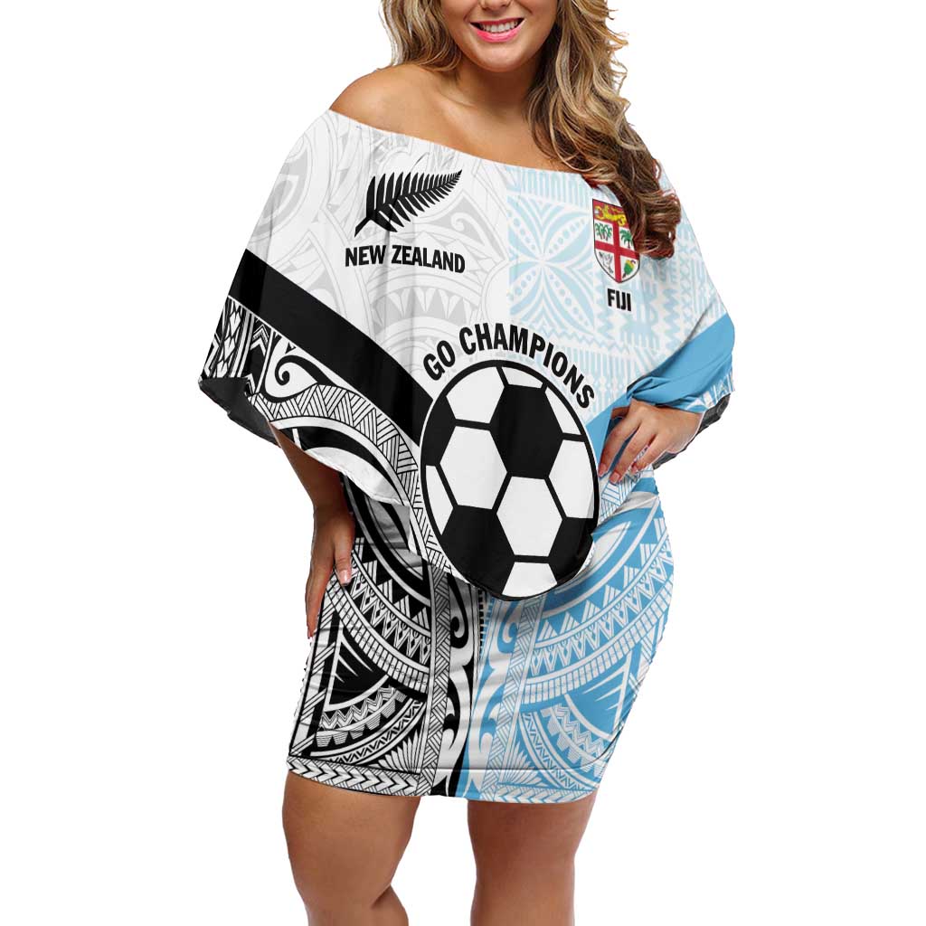New Zealand-Fiji Football Custom Off Shoulder Short Dress Together Go Champions LT9 Women Art - Polynesian Pride