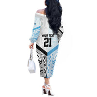New Zealand-Fiji Football Custom Off The Shoulder Long Sleeve Dress Together Go Champions LT9 - Polynesian Pride