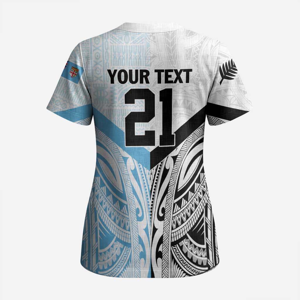 New Zealand-Fiji Football Custom Scrub Top Together Go Champions - Polynesian Pride