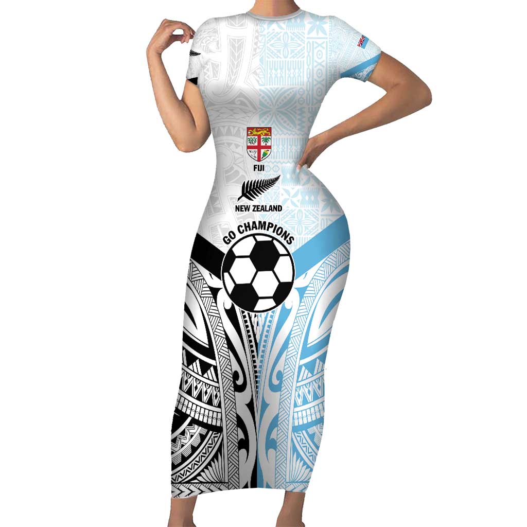 New Zealand-Fiji Football Custom Short Sleeve Bodycon Dress Together Go Champions LT9 Long Dress Art - Polynesian Pride