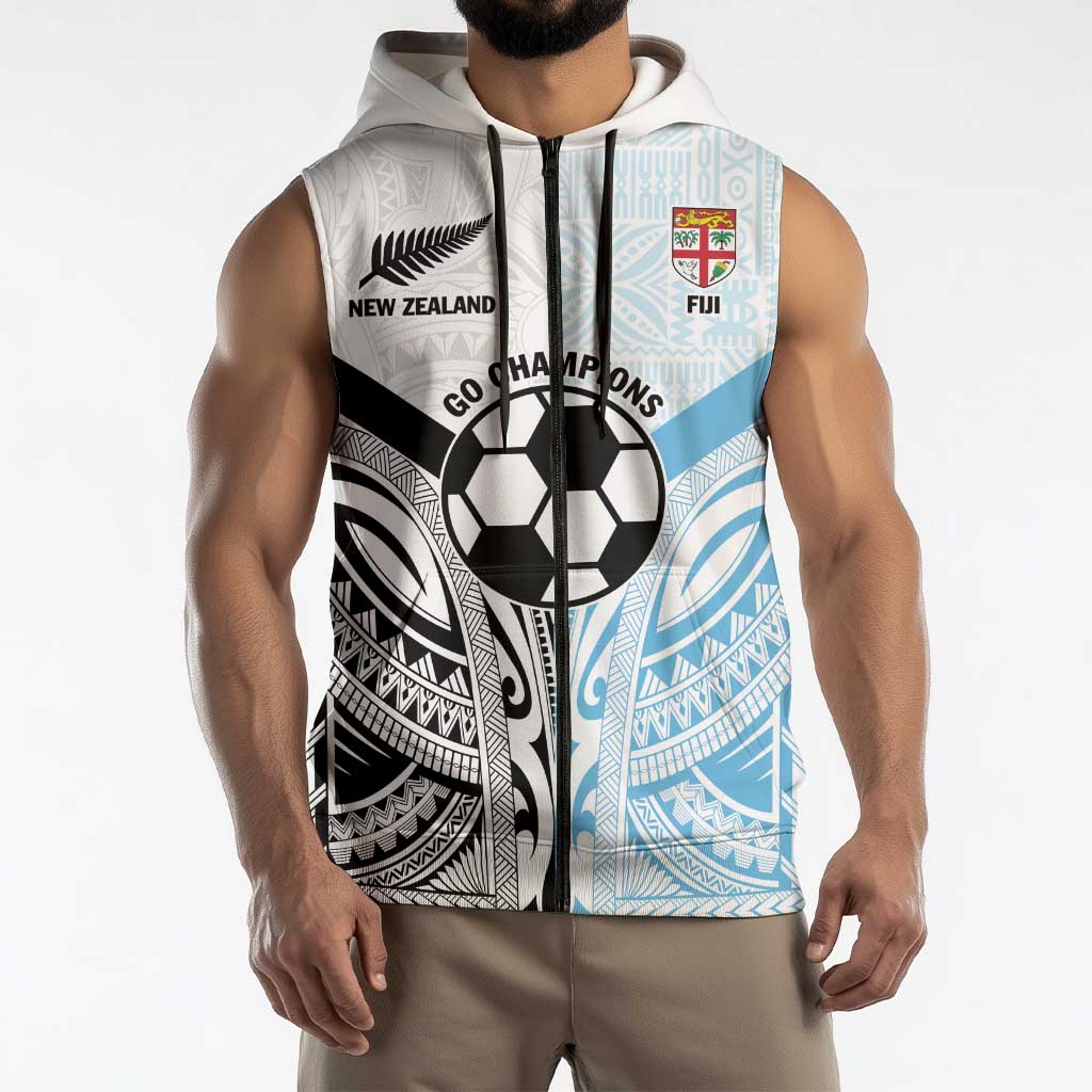 New Zealand-Fiji Football Custom Sleeveless Zip Hoodie Together Go Champions LT9 - Polynesian Pride