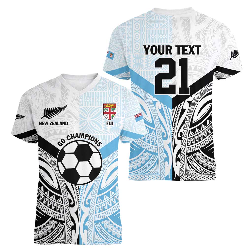New Zealand-Fiji Football Custom Women V-Neck T-Shirt Together Go Champions LT9 - Polynesian Pride