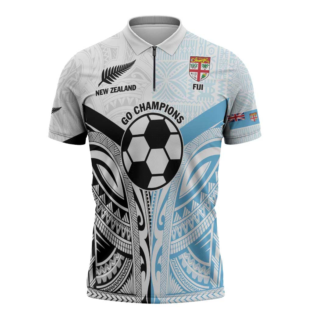 New Zealand-Fiji Football Custom Zipper Polo Shirt Together Go Champions - Polynesian Pride