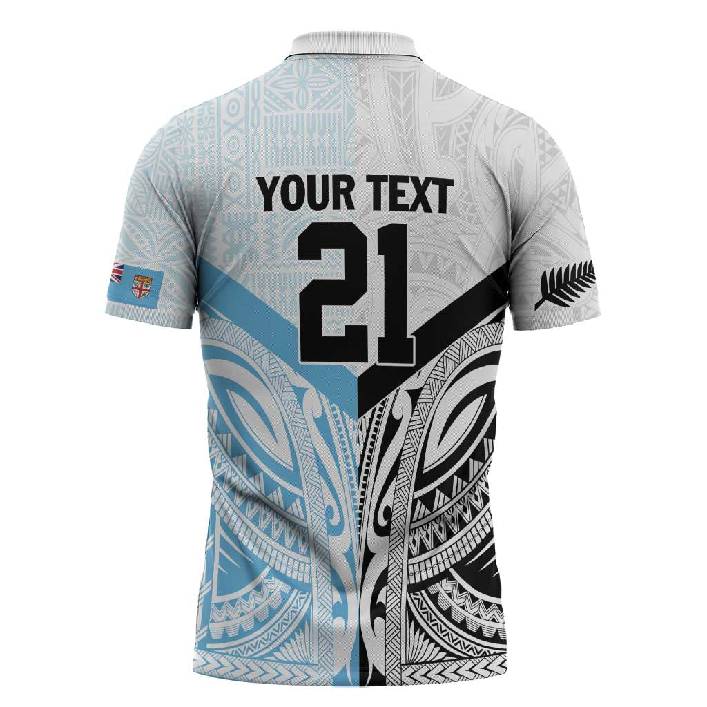 New Zealand-Fiji Football Custom Zipper Polo Shirt Together Go Champions LT9 - Polynesian Pride