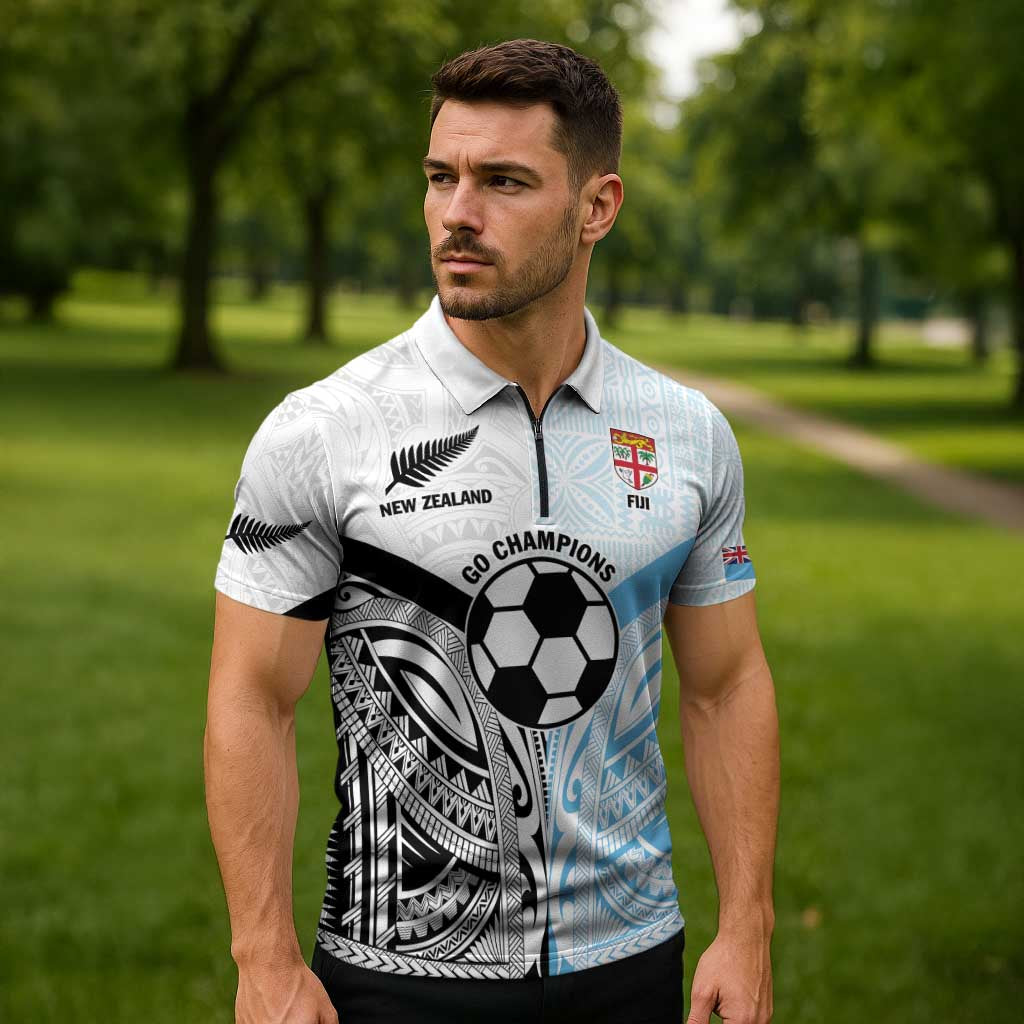 New Zealand-Fiji Football Custom Zipper Polo Shirt Together Go Champions LT9 - Polynesian Pride