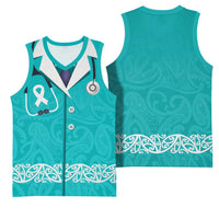 New Zealand Nurses Week Basketball Jersey Maori Kowhaiwhai Cyan Tribal