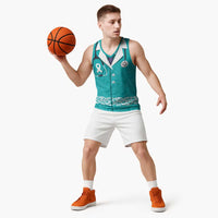 New Zealand Nurses Week Basketball Jersey Maori Kowhaiwhai Cyan Tribal