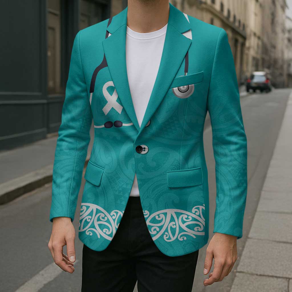 New Zealand Nurses Week Blazer Maori Kowhaiwhai Cyan Tribal