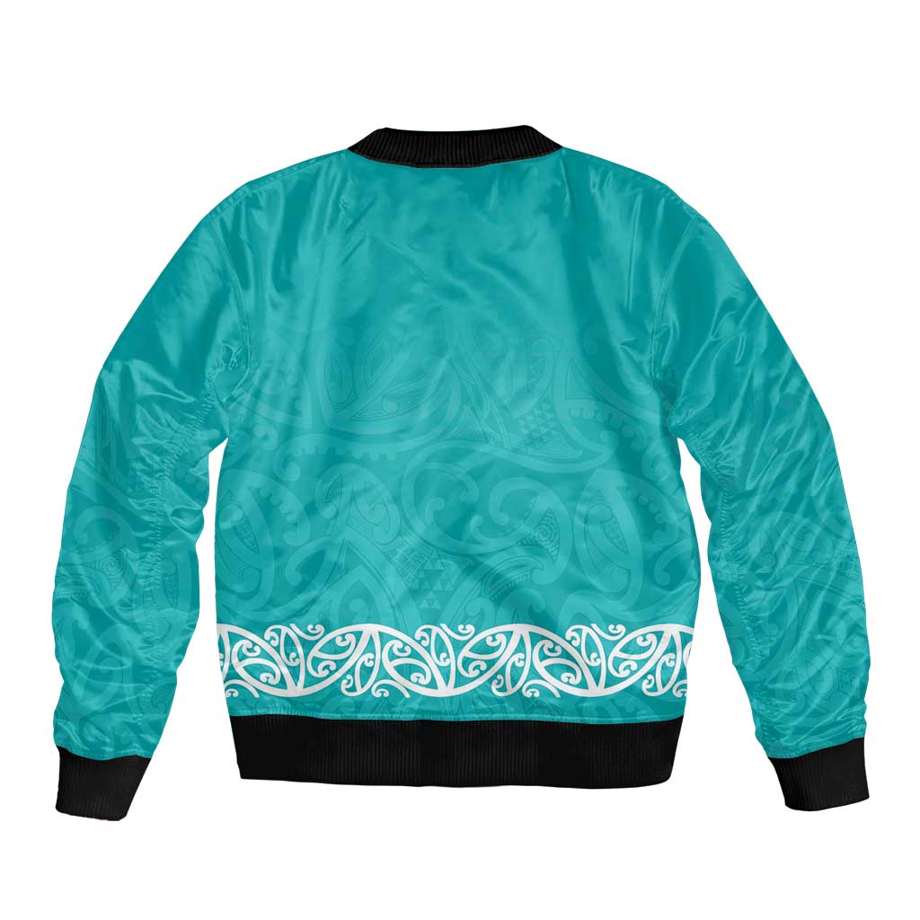 New Zealand Nurses Week Bomber Jacket Maori Kowhaiwhai Cyan Tribal