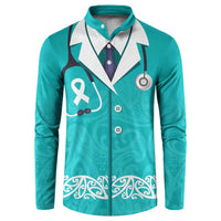 New Zealand Nurses Week Button Sweatshirt Maori Kowhaiwhai Cyan Tribal