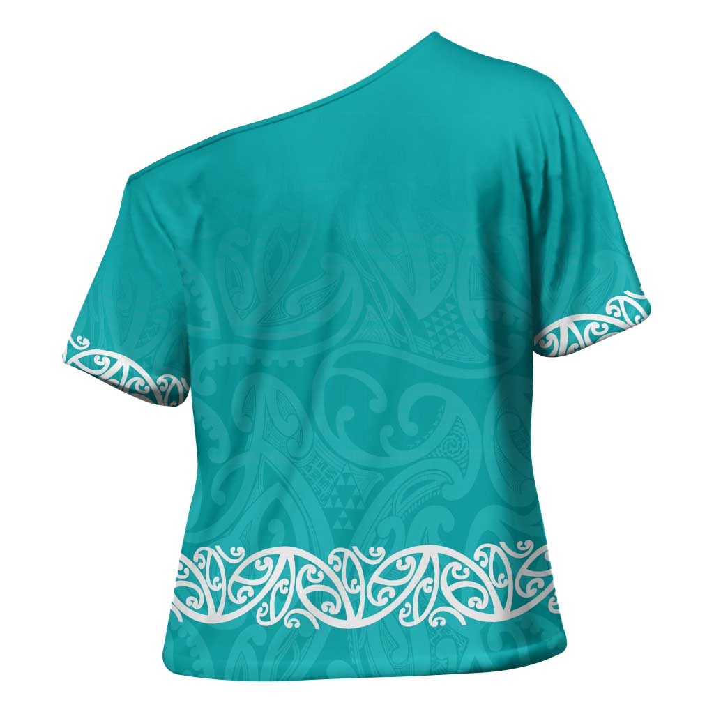 New Zealand Nurses Week Cross Shoulder Shirt Maori Kowhaiwhai Cyan Tribal