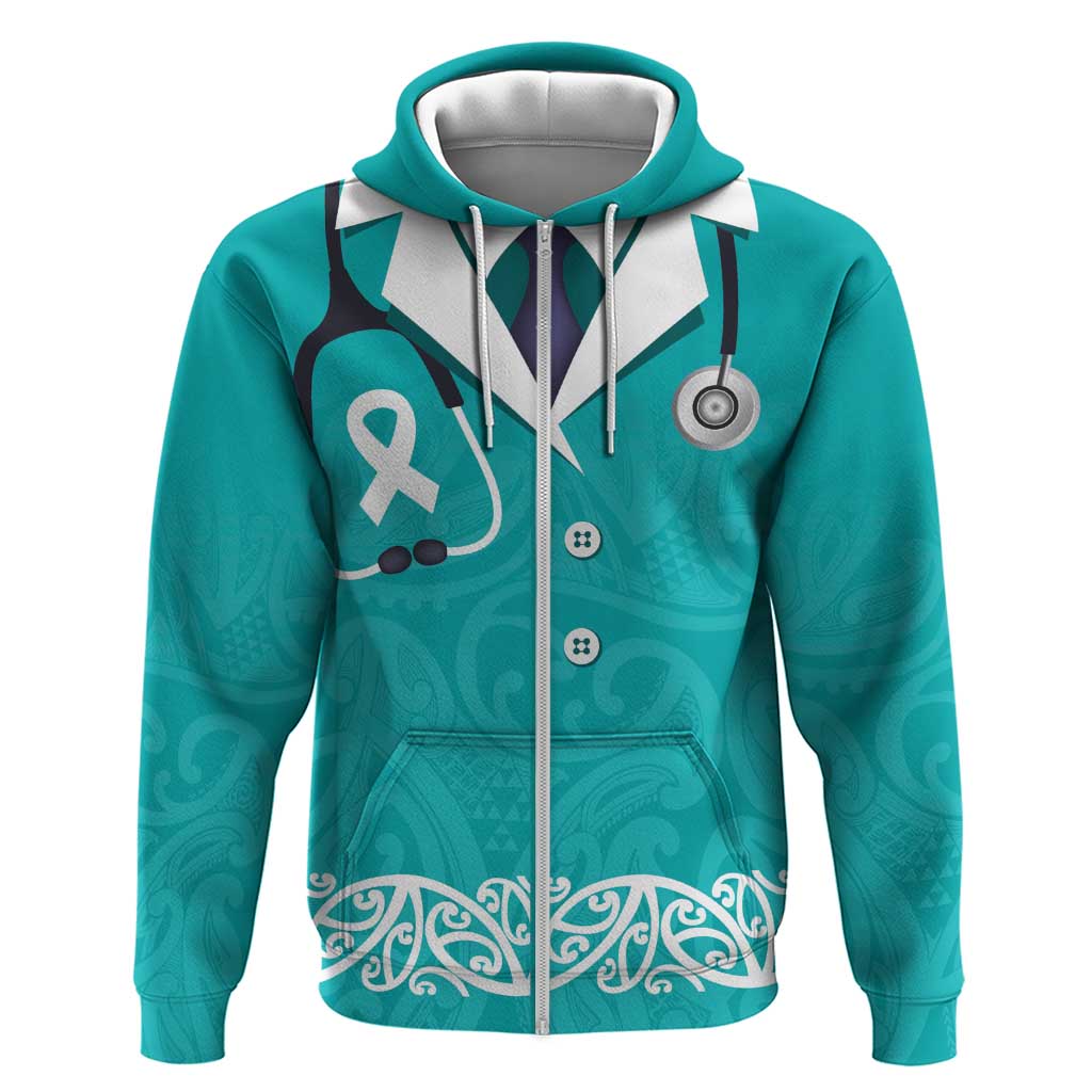 New Zealand Nurses Week Hoodie Maori Kowhaiwhai Cyan Tribal