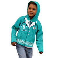 New Zealand Nurses Week Kid Hoodie Maori Kowhaiwhai Cyan Tribal