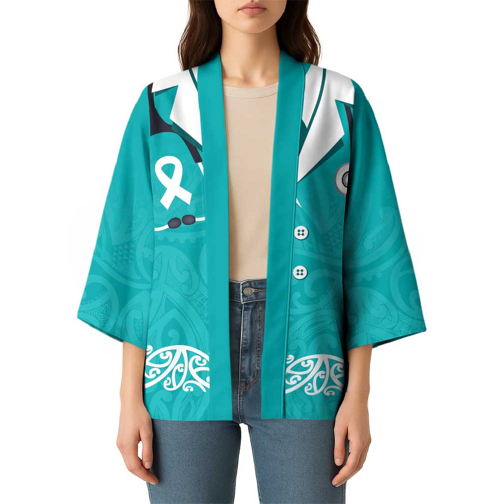New Zealand Nurses Week Kimono Maori Kowhaiwhai Cyan Tribal