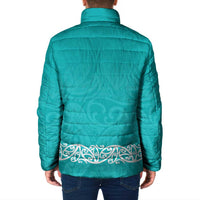 New Zealand Nurses Week Padded Jacket Maori Kowhaiwhai Cyan Tribal
