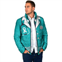 New Zealand Nurses Week Padded Jacket Maori Kowhaiwhai Cyan Tribal