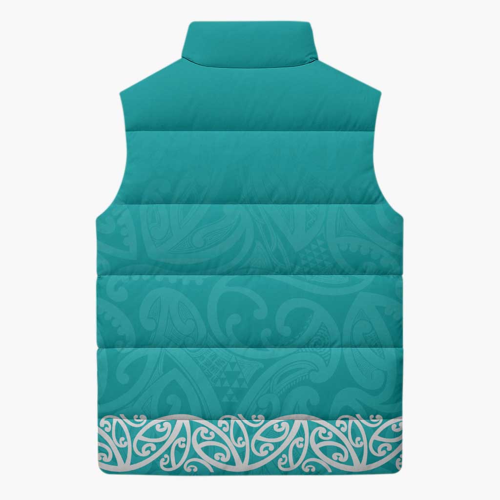 New Zealand Nurses Week Sleeveless Puffer Jacket Maori Kowhaiwhai Cyan Tribal