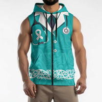 New Zealand Nurses Week Sleeveless Zip Hoodie Maori Kowhaiwhai Cyan Tribal LT9 - Polynesian Pride