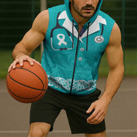 New Zealand Nurses Week Sleeveless Zip Hoodie Maori Kowhaiwhai Cyan Tribal LT9 - Polynesian Pride
