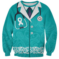 New Zealand Nurses Week Sweatshirt Maori Kowhaiwhai Cyan Tribal