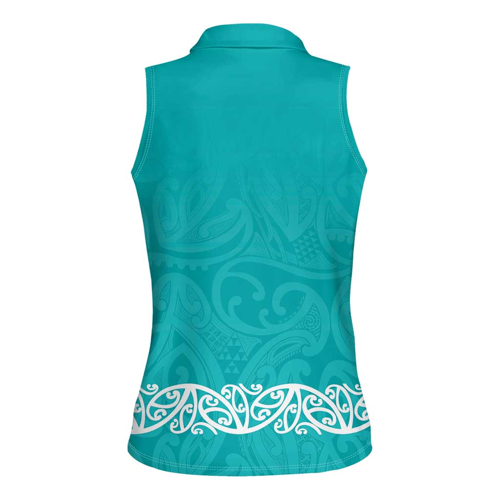 New Zealand Nurses Week Women Sleeveless Polo Shirt Maori Kowhaiwhai Cyan Tribal LT9 - Polynesian Pride