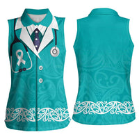 New Zealand Nurses Week Women Sleeveless Polo Shirt Maori Kowhaiwhai Cyan Tribal LT9 - Polynesian Pride